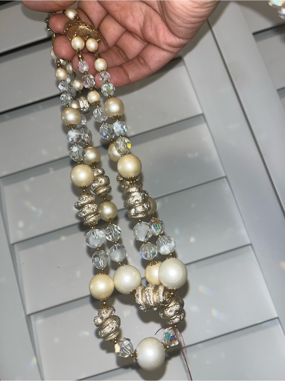 2Pc Elegant Gold and Pearl Beaded choker Necklace - Women's Jewelry